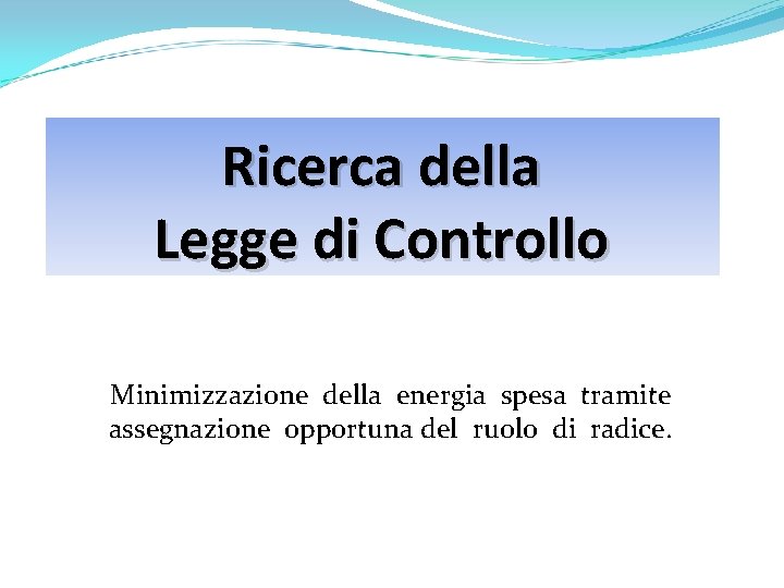 Ricerca della Legge di Controllo Minimizzazione della energia spesa tramite assegnazione opportuna del ruolo