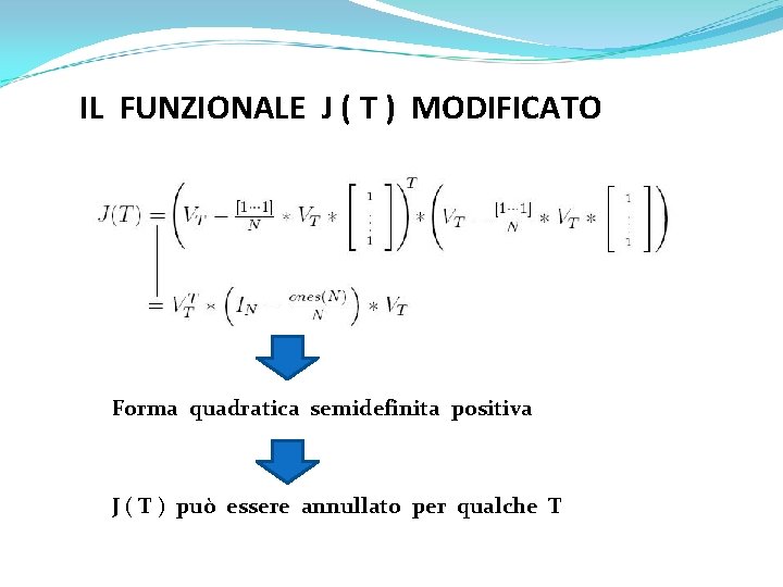 IL FUNZIONALE J ( T ) MODIFICATO Forma quadratica semidefinita positiva J ( T