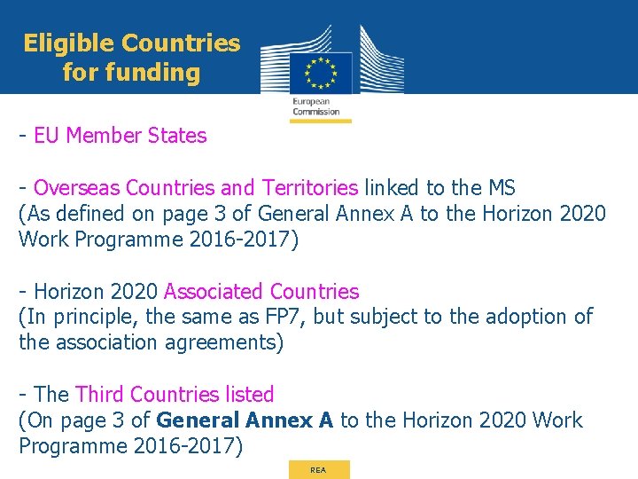 Eligible Countries for funding - EU Member States - Overseas Countries and Territories linked