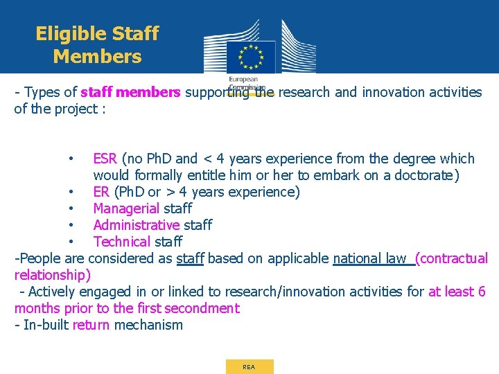 Eligible Staff Members - Types of staff members supporting the research and innovation activities