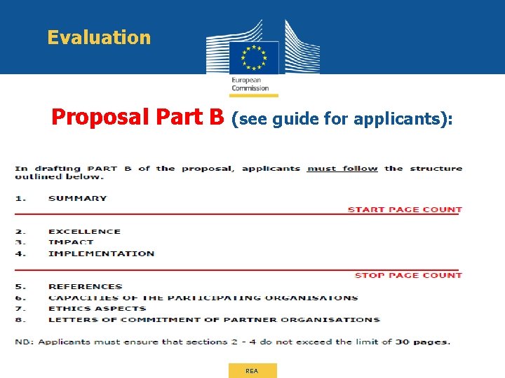 Evaluation Proposal Part B (see guide for applicants): REA 