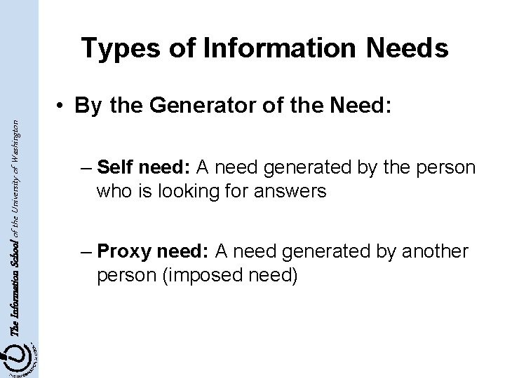 Types of Information Needs The Information School of the University of Washington • By