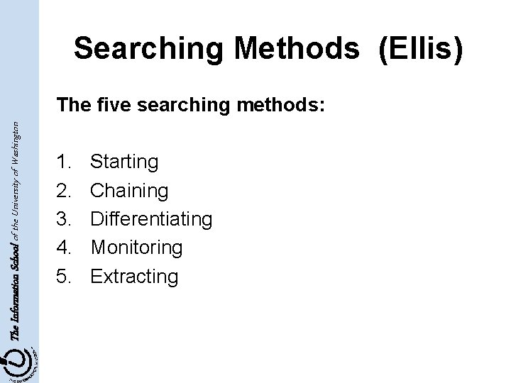 Searching Methods (Ellis) The Information School of the University of Washington The five searching