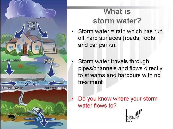 What is storm water? • Storm water = rain which has run off hard