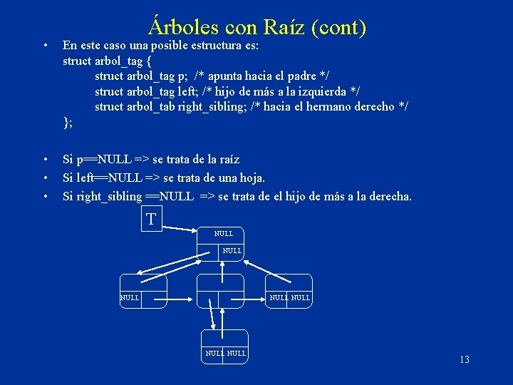 Árboles con Raíz (cont) • En este caso una posible estructura es: struct arbol_tag