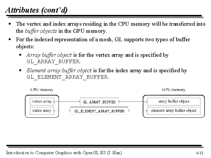 Attributes (cont’d) § The vertex and index arrays residing in the CPU memory will