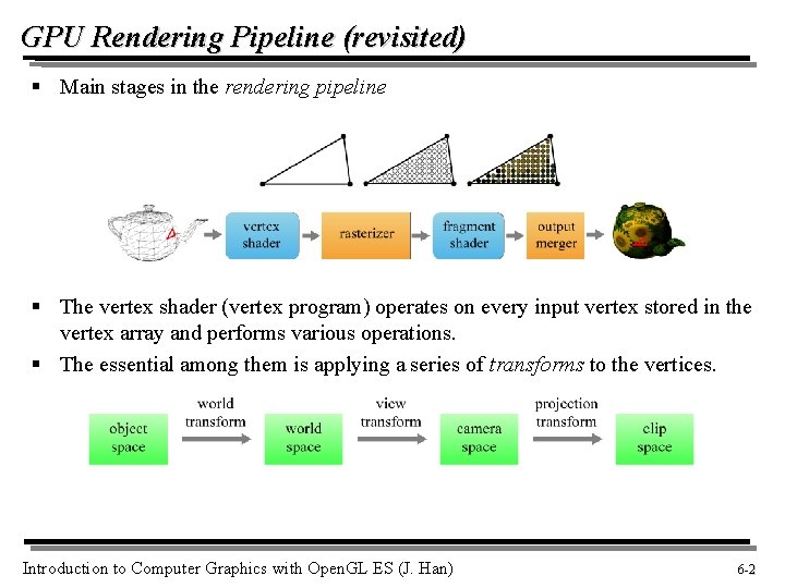 GPU Rendering Pipeline (revisited) § Main stages in the rendering pipeline § The vertex