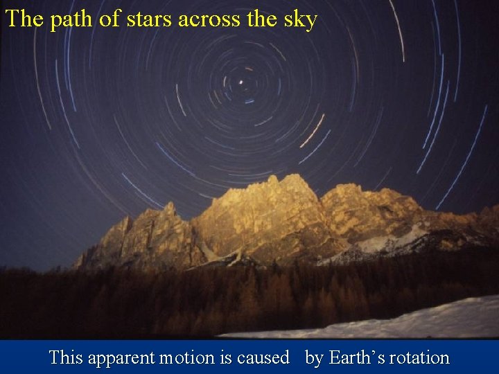 The path of stars across the sky This apparent motion is caused by Earth’s