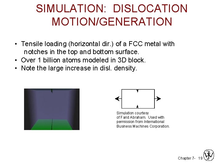 SIMULATION: DISLOCATION MOTION/GENERATION • Tensile loading (horizontal dir. ) of a FCC metal with