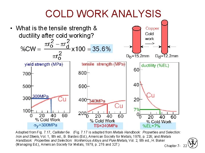 COLD WORK ANALYSIS • What is the tensile strength & ductility after cold working?