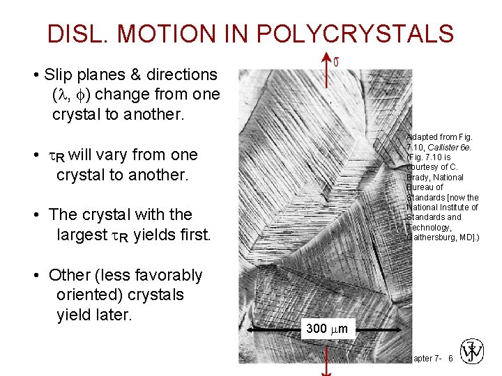 DISL. MOTION IN POLYCRYSTALS • Slip planes & directions (l, f) change from one