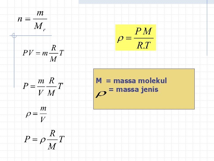 M = massa molekul = massa jenis 