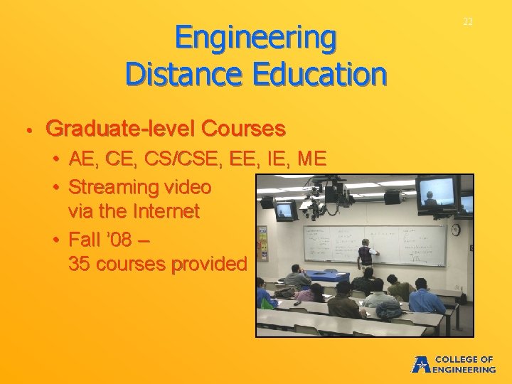 Engineering Distance Education • Graduate-level Courses • AE, CS/CSE, EE, IE, ME • Streaming