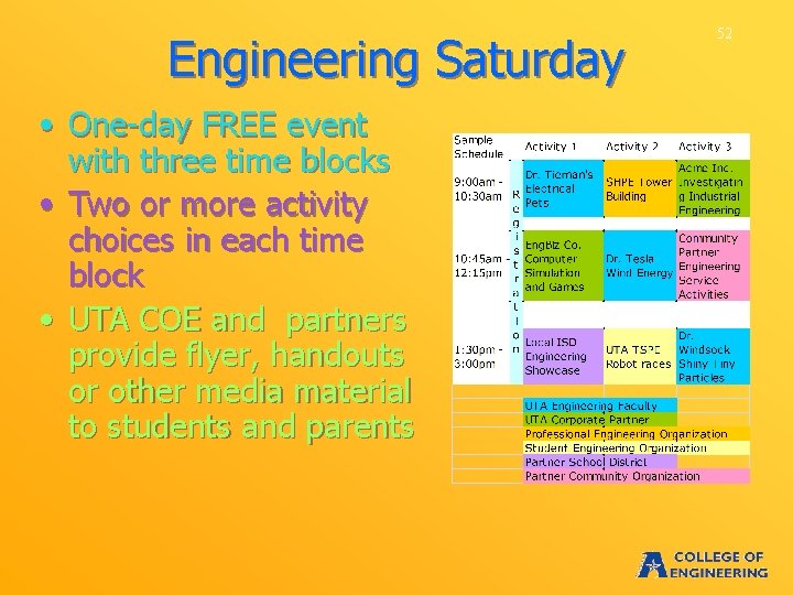 Engineering Saturday • One-day FREE event with three time blocks • Two or more