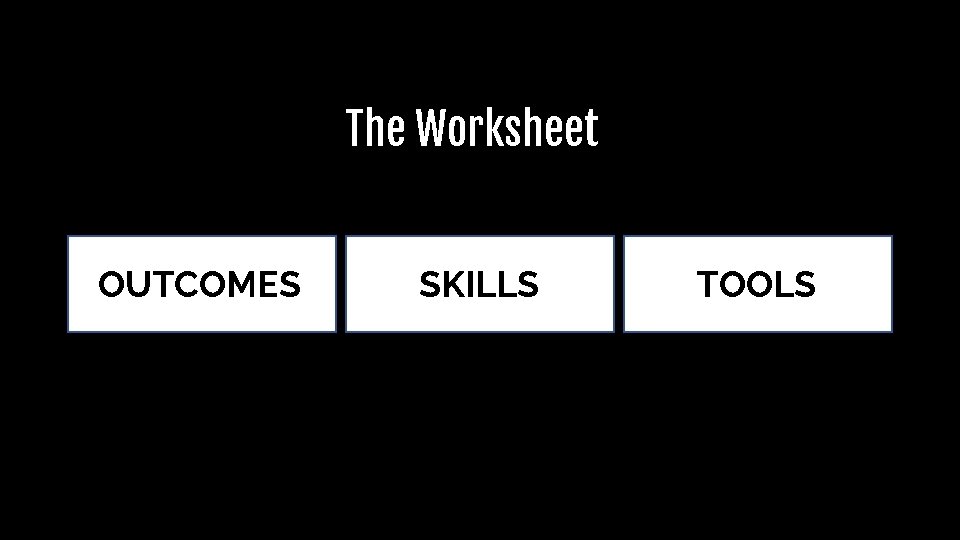 The Worksheet OUTCOMES SKILLS TOOLS The Worksheet OUTCOMES SKILLS TOOLS