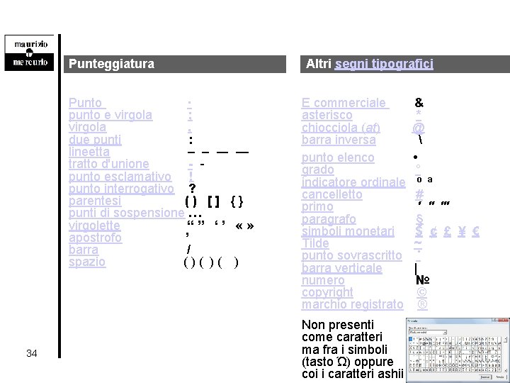 Punteggiatura Punto · punto e virgola ; virgola , due punti : lineetta ‒