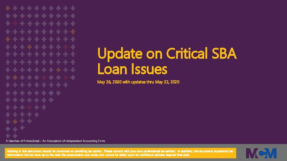 Update on Critical SBA Loan Issues May 26, 2020 with updates thru May 22,