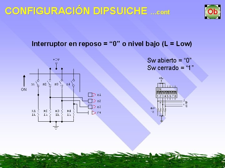 CONFIGURACIÓN DIPSUICHE …cont Interruptor en reposo = “ 0” o nivel bajo (L =