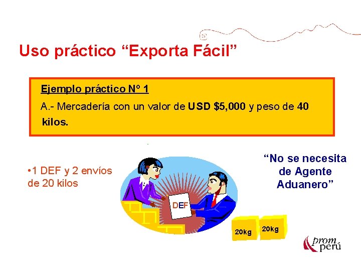 Uso práctico “Exporta Fácil” Ejemplo práctico Nº 1 A. - Mercadería con un valor