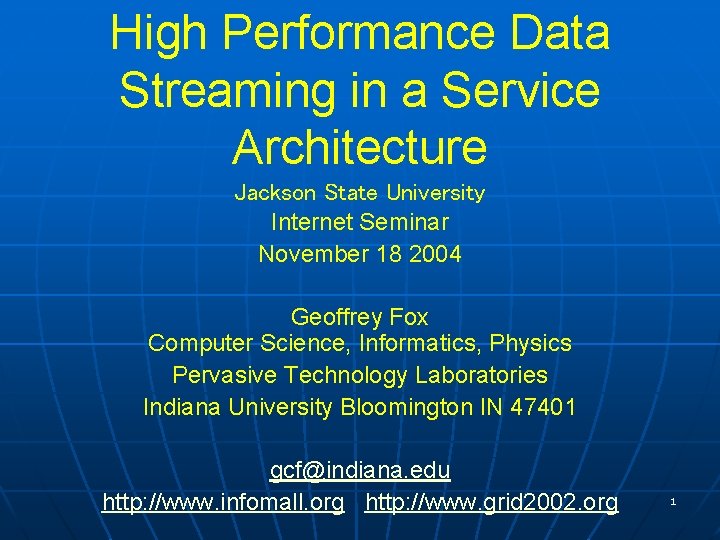 Stream Building Performance Data High Performance Data Streaming in a Service Architecture