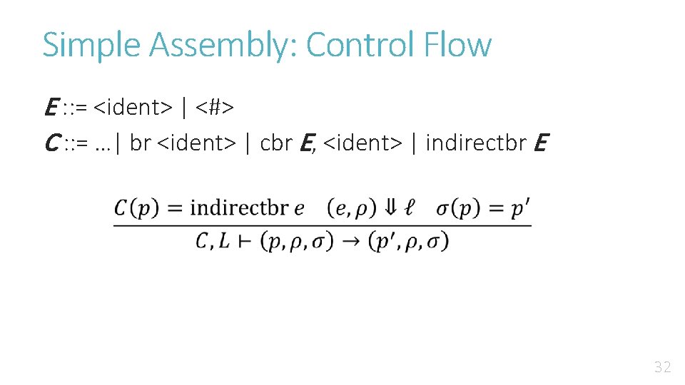 Simple Assembly: Control Flow E : : = <ident> | <#> C : :