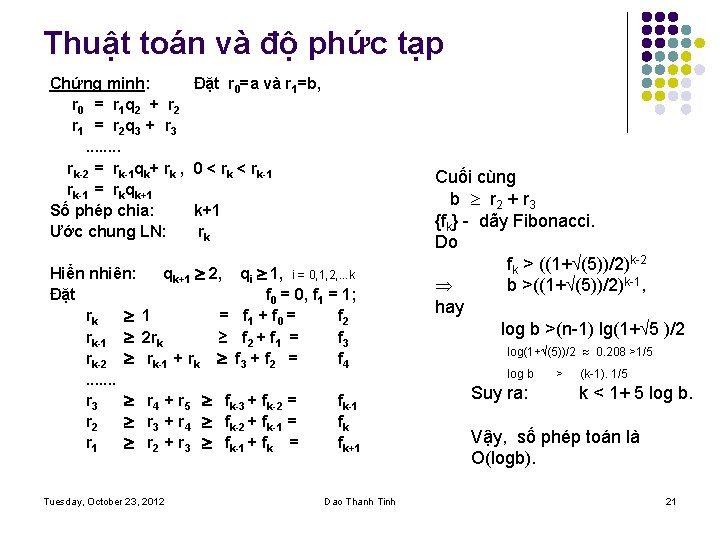 Thuật toán và độ phức tạp Chứng minh: r 0 = r 1 q