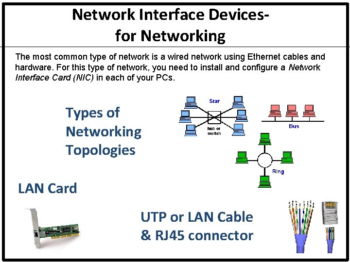 Network Interface Devicesfor Networking The most common type of network is a wired network