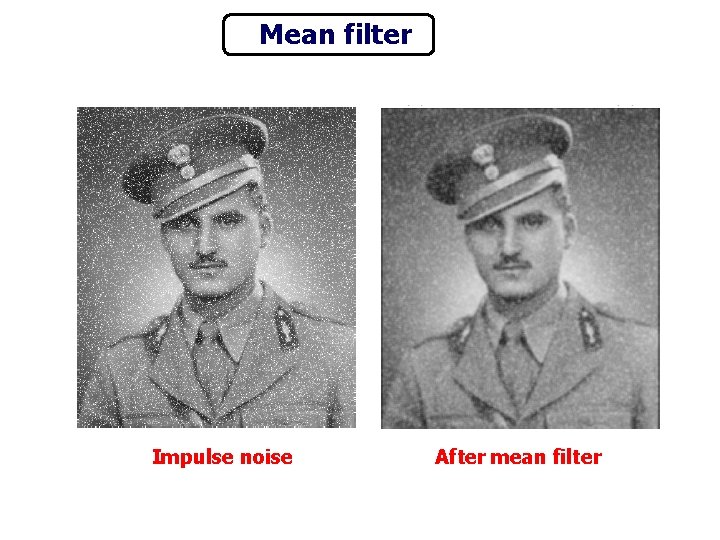 Mean filter Impulse noise After mean filter 