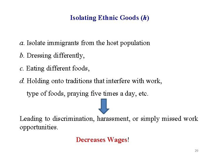 Isolating Ethnic Goods (h) a. Isolate immigrants from the host population b. Dressing differently,