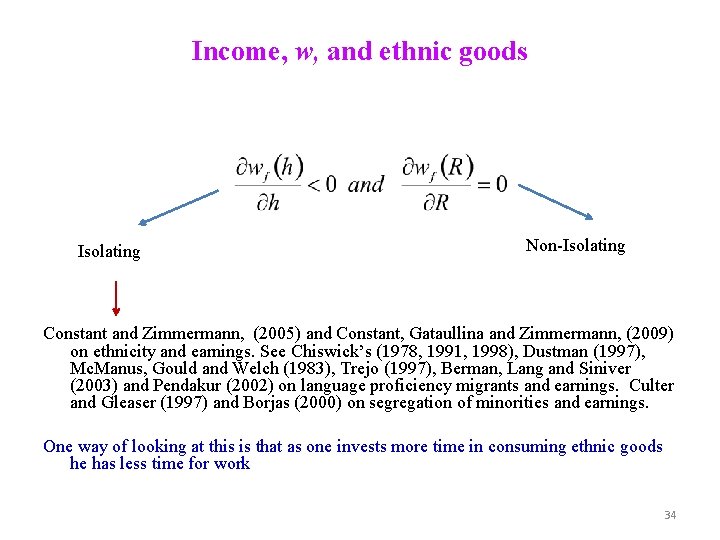 Income, w, and ethnic goods Isolating Non-Isolating Constant and Zimmermann, (2005) and Constant, Gataullina