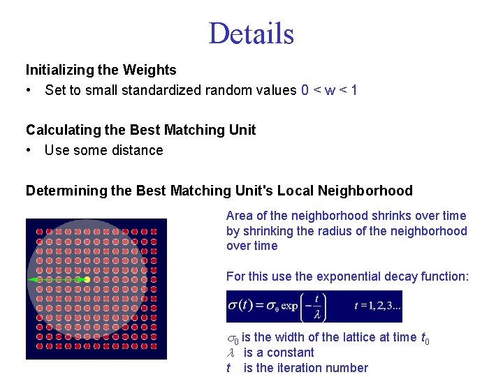 Details Initializing the Weights • Set to small standardized random values 0 < w