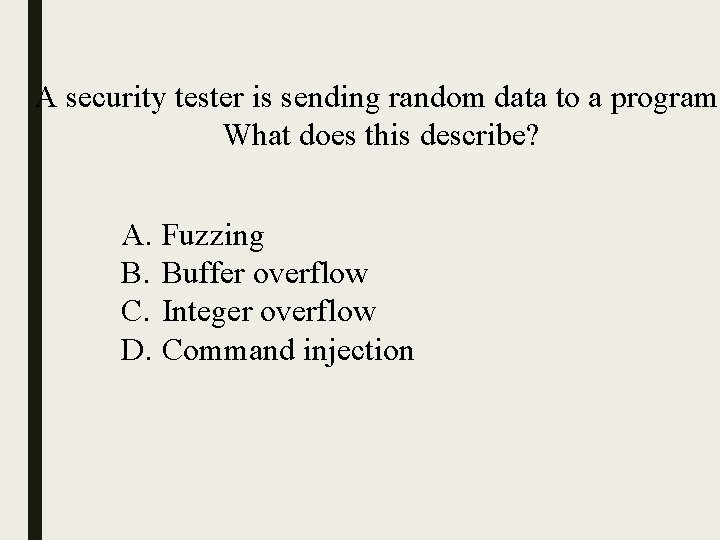 A security tester is sending random data to a program. What does this describe?