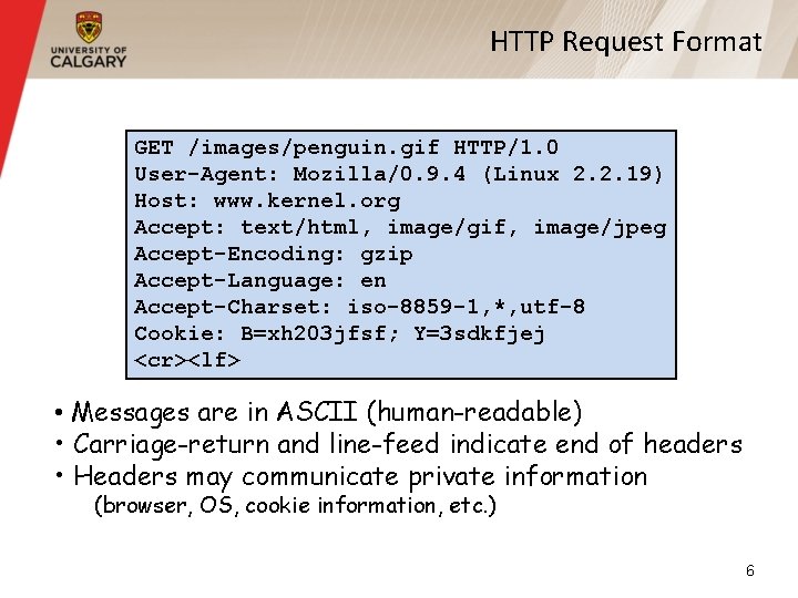 HTTP Request Format GET /images/penguin. gif HTTP/1. 0 User-Agent: Mozilla/0. 9. 4 (Linux 2.