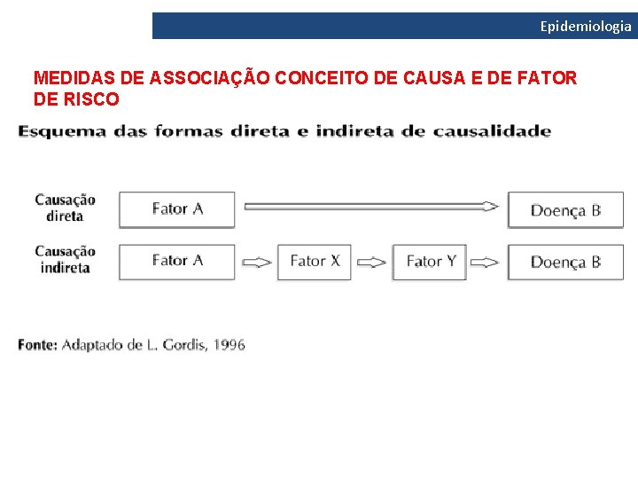 Epidemiologia MEDIDAS DE ASSOCIAÇÃO CONCEITO DE CAUSA E DE FATOR DE RISCO 