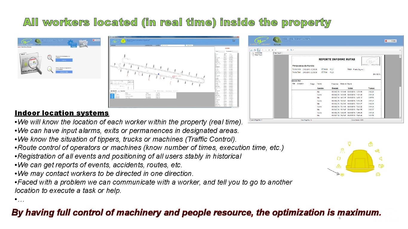 All workers located (in real time) inside the property Indoor location systems • We