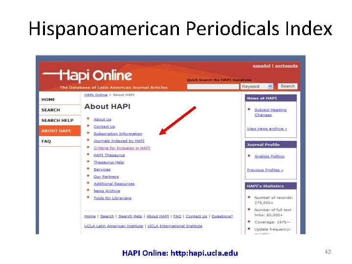 Hispanoamerican Periodicals Index HAPI Online: http: hapi. ucla. edu 42 