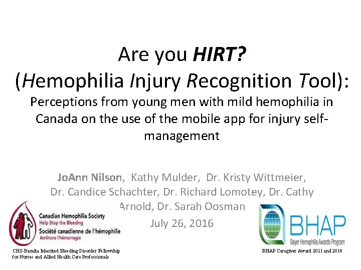 Are you HIRT? (Hemophilia Injury Recognition Tool): Perceptions from young men with mild hemophilia
