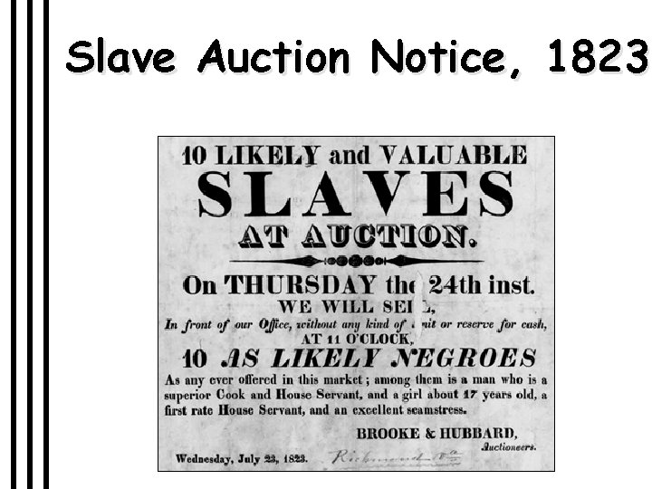 Slave Auction Notice, 1823 