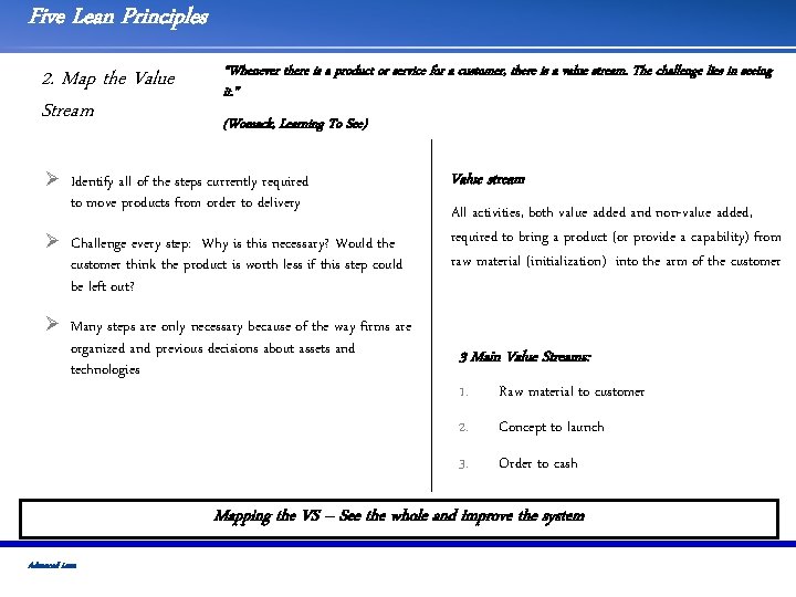 Five Lean Principles 2. Map the Value Stream “Whenever there is a product or