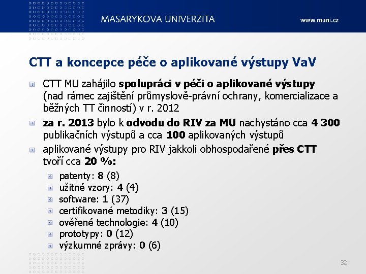 CTT a koncepce péče o aplikované výstupy Va. V CTT MU zahájilo spolupráci v