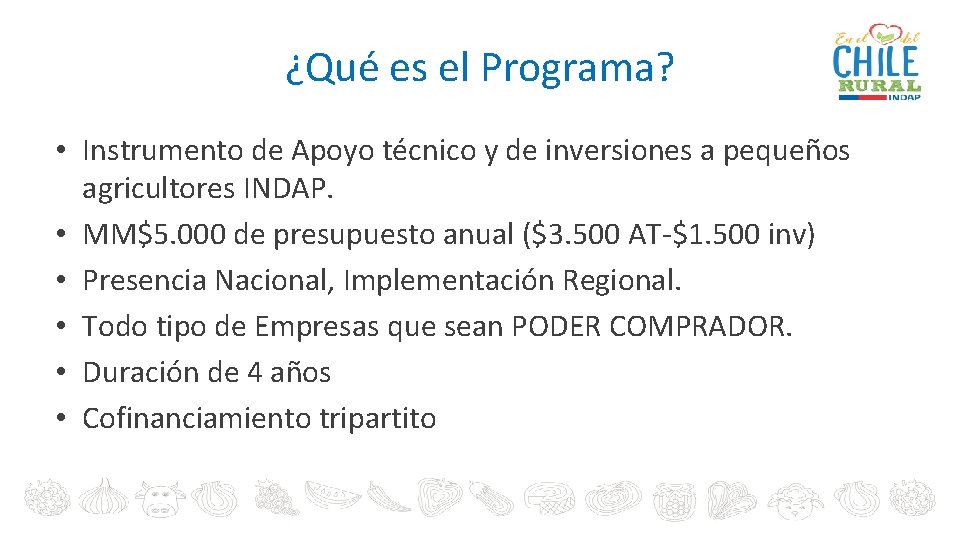 ¿Qué es el Programa? • Instrumento de Apoyo técnico y de inversiones a pequeños