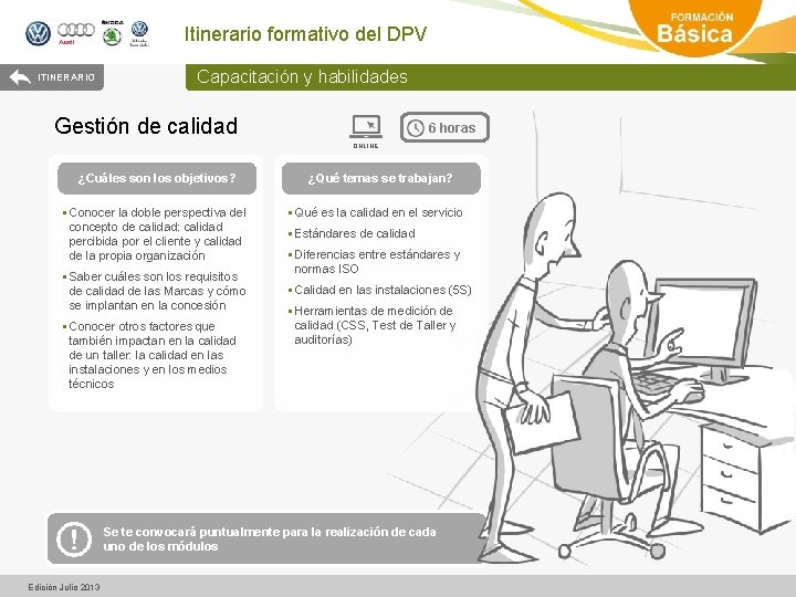 Itinerario formativo del DPV ITINERARIO Capacitación y habilidades Gestión de calidad 6 horas ONLINE