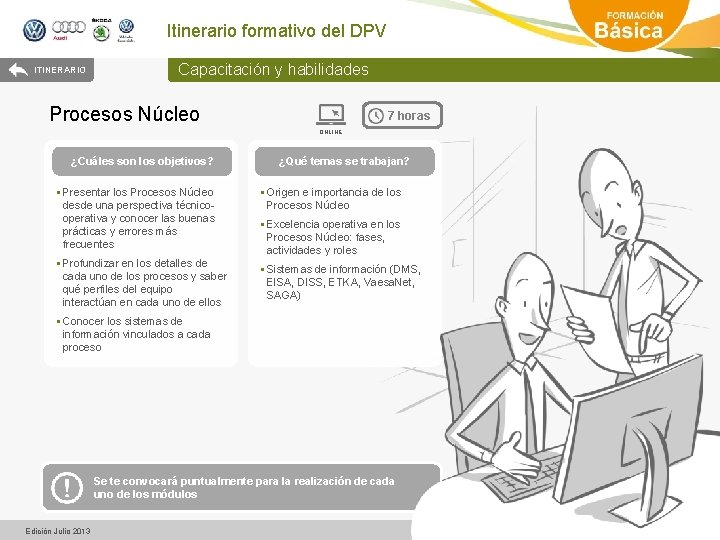 Itinerario formativo del DPV ITINERARIO Capacitación y habilidades Procesos Núcleo 7 horas ONLINE ¿Cuáles