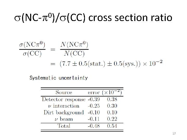 s(NC-p 0)/s(CC) cross section ratio 17 