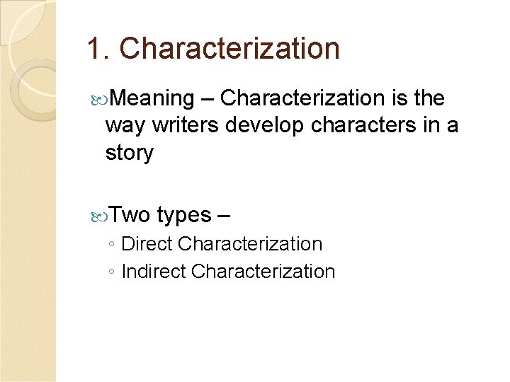 1. Characterization Meaning – Characterization is the way writers develop characters in a story