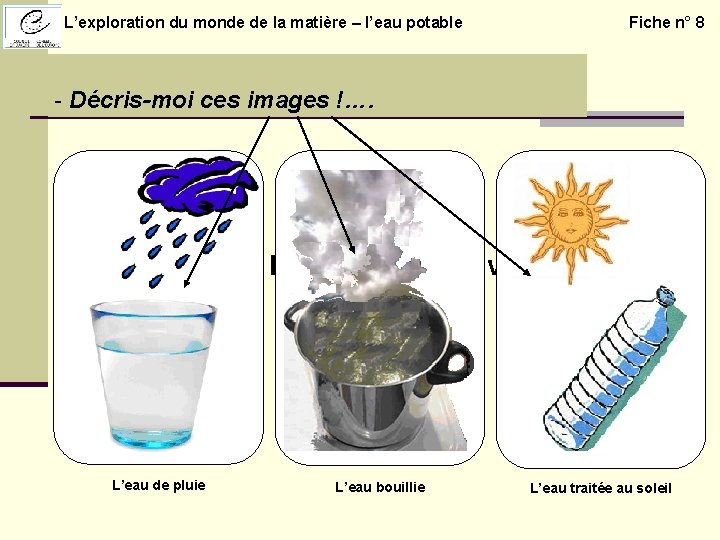 L’exploration du monde de la matière – l’eau potable Fiche n° 8 Comment se