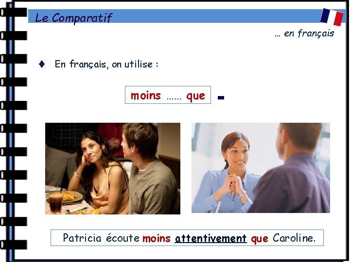 Le Comparatif … en français En français, on utilise : moins …… que -