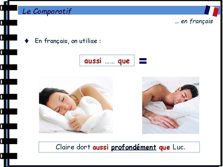 Le Comparatif … en français En français, on utilise : aussi …… que =