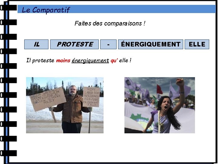 Le Comparatif Faites des comparaisons ! IL PROTESTE - ÉNERGIQUEMENT Il proteste moins énergiquement