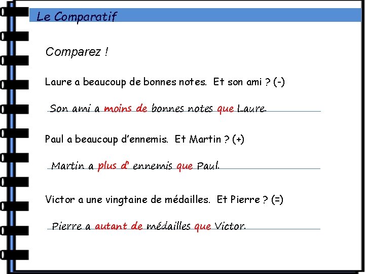 Le Comparatif Comparez ! Laure a beaucoup de bonnes notes. Et son ami ? Le Comparatif Comparez ! Laure a beaucoup de bonnes notes. Et son ami ?